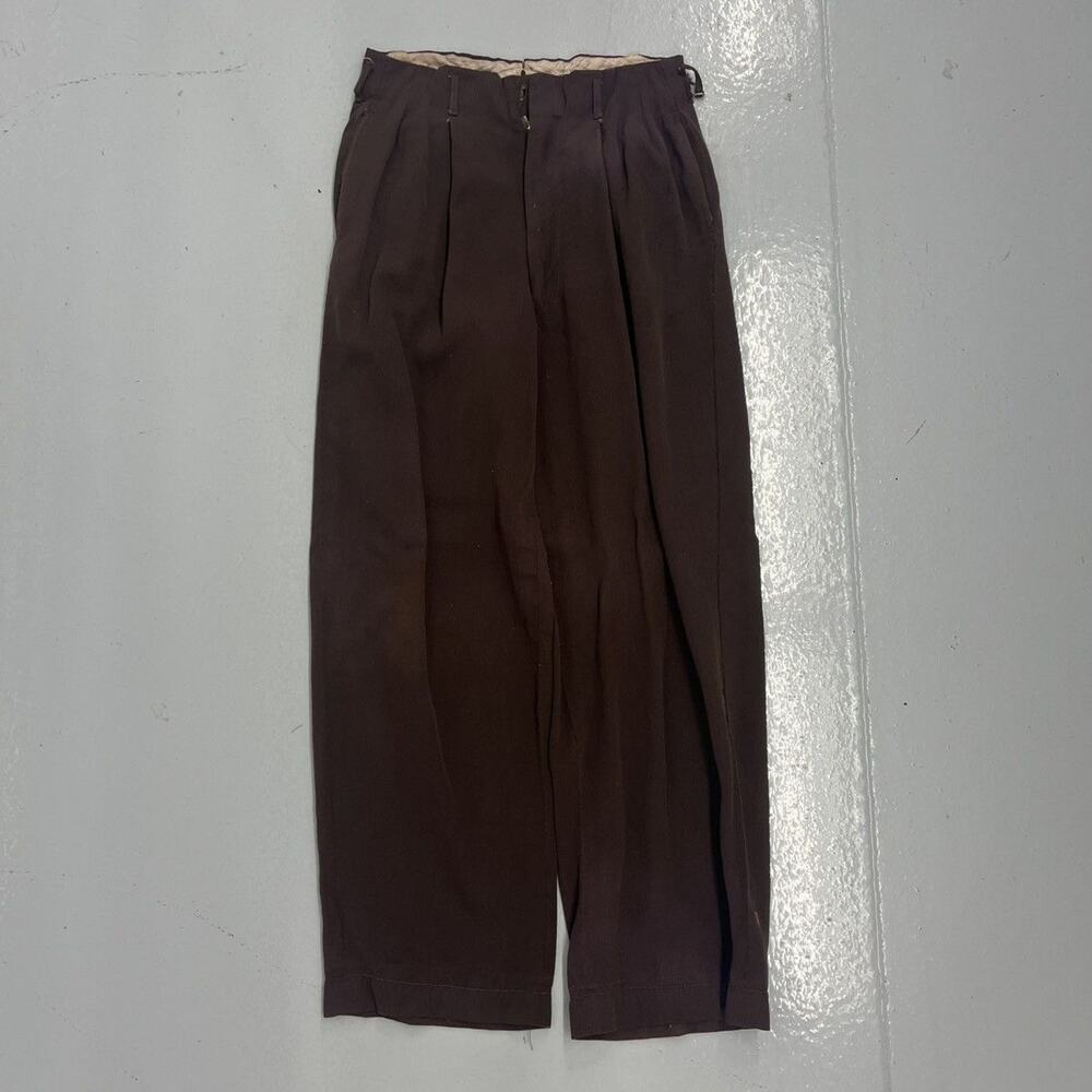 Vintage 40s Maroon Rayon Drop Loop Pleated Trousers 25x26